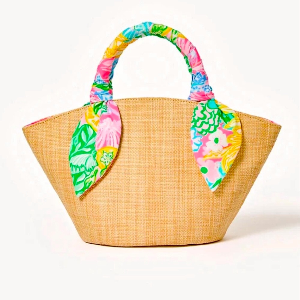 NWT LILLY PULITZER MALIA MINI STRAW BAG BRIGHT DELIGHT PATCH MULTI BEAUTIFUL! - Picture 4 of 15